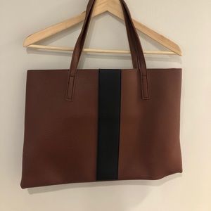 Tote Brown with black vegan leather shoulder bag